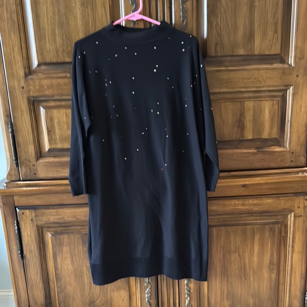 NIC+ZOE Black Long Knit Sleeve Embellished Shift Dress NWT - Small